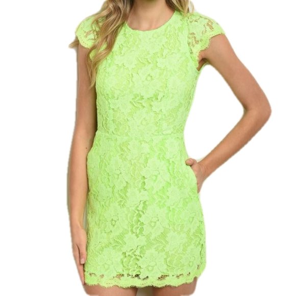 Dress Lace Lime Green Minidress open back Clubwear party night out NWT - Picture 3 of 6